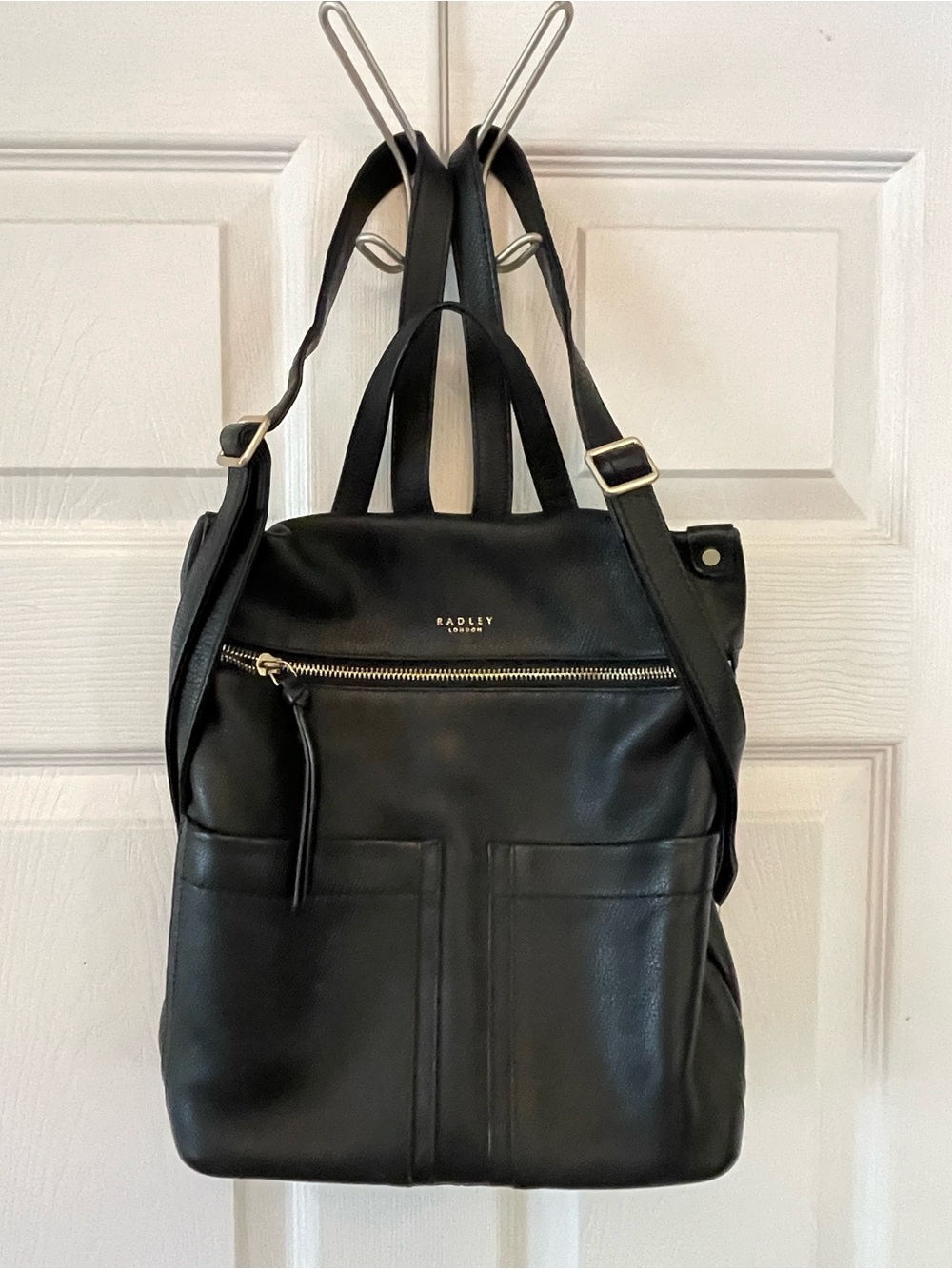 RADLEY LONDON Black Leather Convertible mini Backpack Tote with Gold Hardware